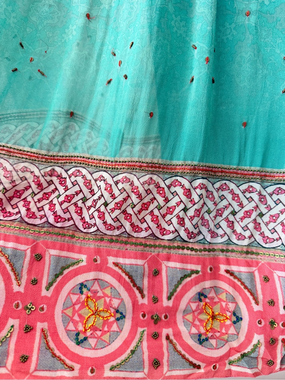 Boho Teal Print Tassel Peasant Dress - Picture 8 of 11